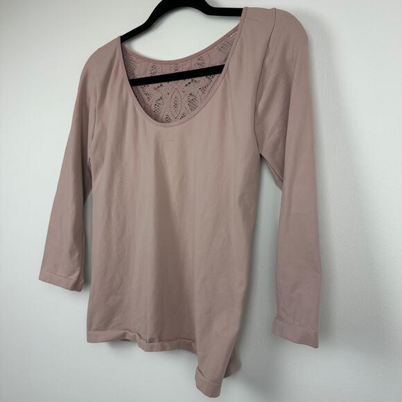 Free People Intimately Womens 3/4 Sleeve Lace Inset Stretch Blush Top Blouse M/L - Picture 6 of 9
